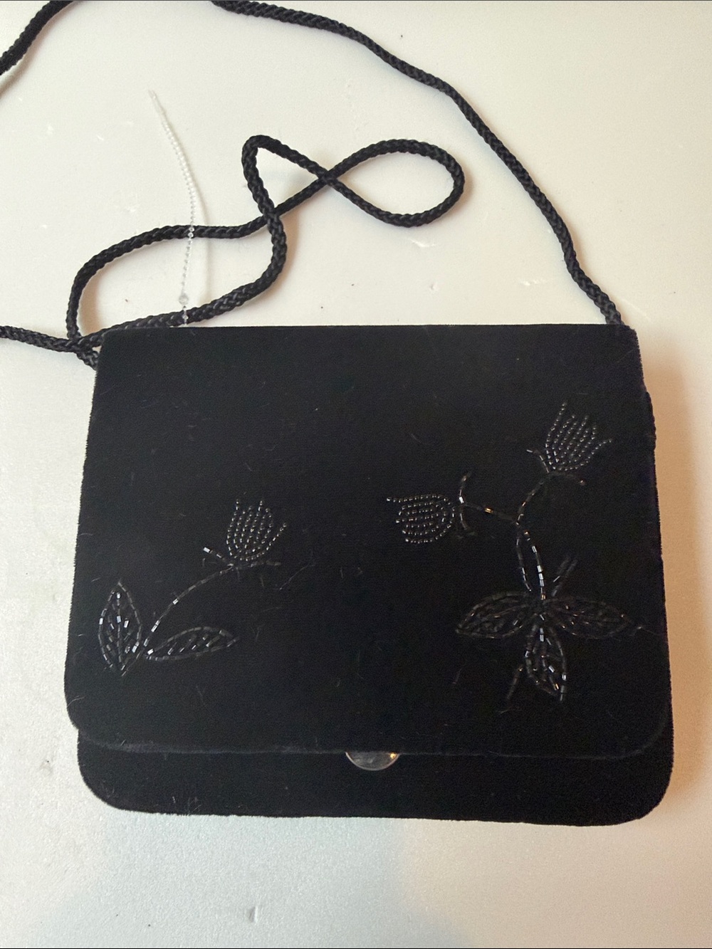 GAP Black Velvet Floral Beaded Crossbody Bag